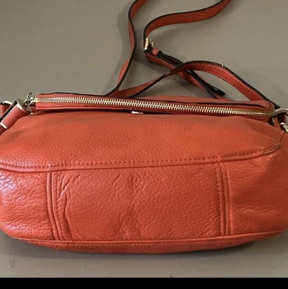 Michael Kors Purse Red Orange Bedford Leather Tassel Crossbody Bag Saddle - Picture 7 of 14